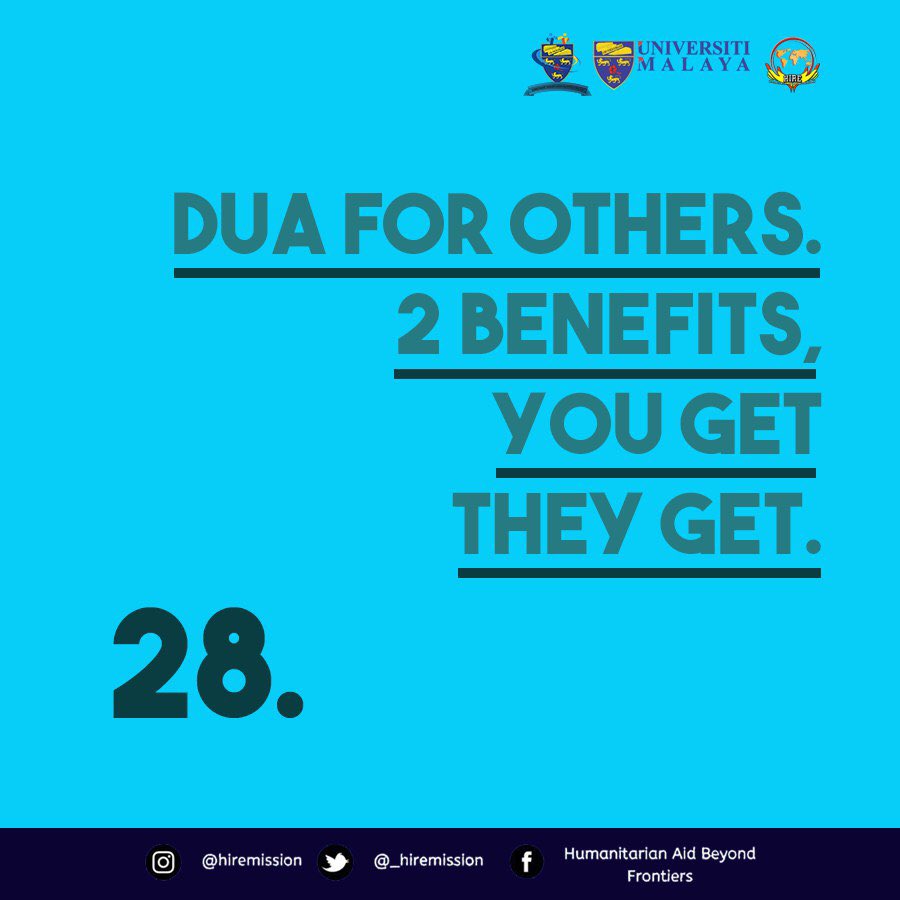 _hiremission's tweet photo. [RAMADHAN DAY 28: ROAD TO BE A BETTER MUSLIM]

Assalamualaikum wrt. wbt. &amp; Greetings,

Dua for others. 2 Benefits. May Allah fulfilled all your wishes.

Wishing you a blessed Ramadan. May God bless your path with knowledge and light that will help to enlighten your heart! https://t.co/58VceMqaFG