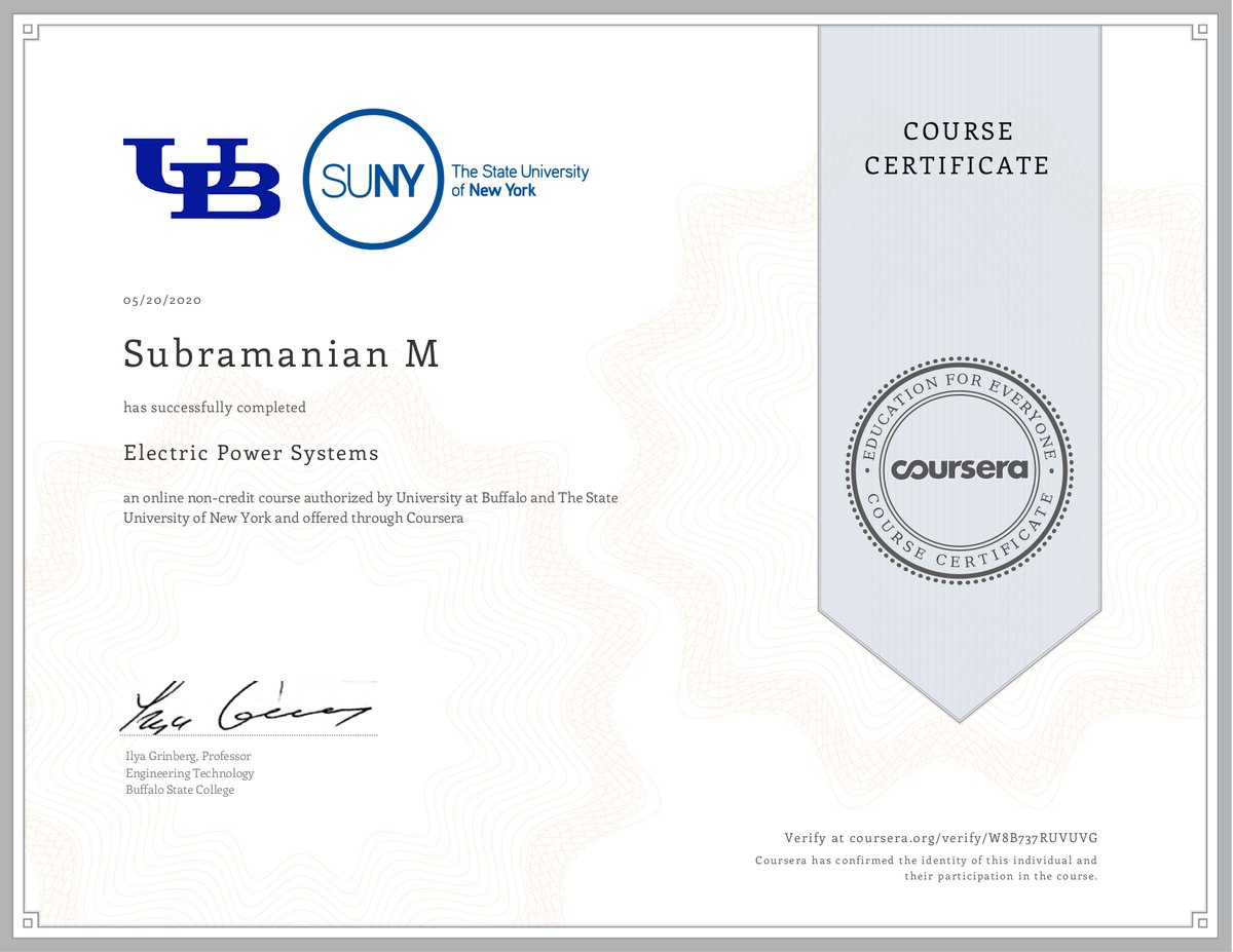 subramanian_edu's tweet photo. Happy to share the completion of a new course ELECTRIC POWER SYSTEMS @coursera 
Thanks to @SairamInstitute , CEO @sairamceo  for providing me such a wonderful opportunity.
#sairaminstitutions
#sairamengineeringcollege
#digitiallysairam
#eie
#electronicsandinstrumentation https://t.co/D5u0ig0yFI