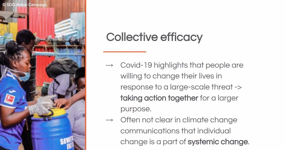 ClimateOutreach's tweet image. We need to build on the sense of 'collective efficacy' says @RobinWebs, highlighting that individual change is part of systemic change - for both Covid-19 and climate change. 
#ClimateCovid
climateoutreach.org/resources/comm…