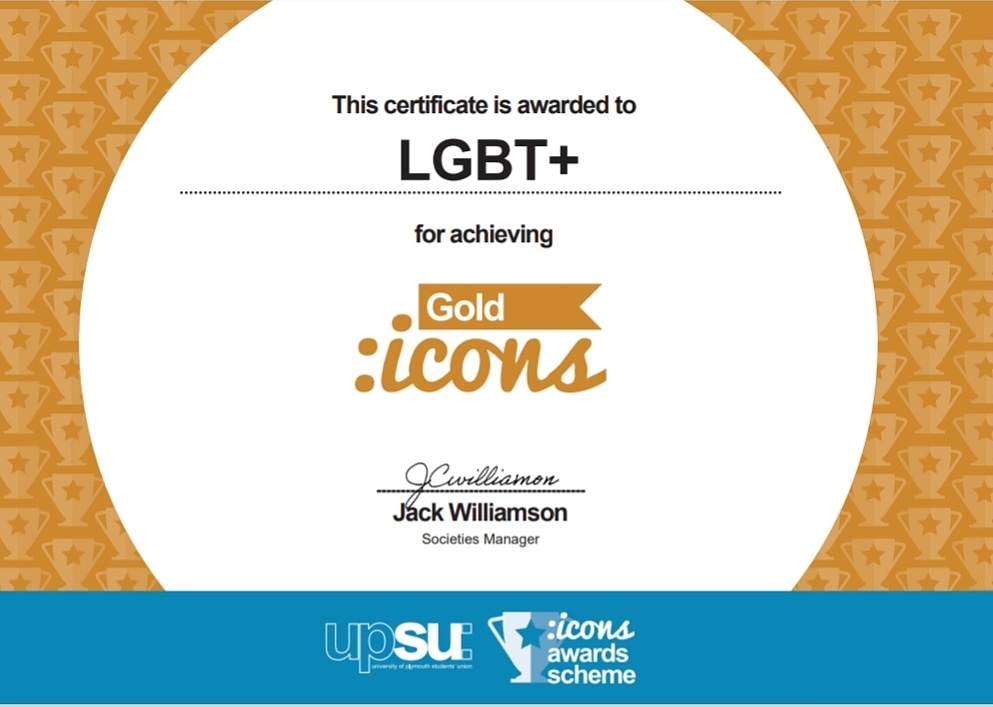 So pleased to announce that the society has achieved ⭐GOLD ICONS⭐ this year. All the hard work has paid off this year. 

Look out for some perks next year ❤🏳️‍🌈 
@upsu @PlymUniEquality  @PlymUni