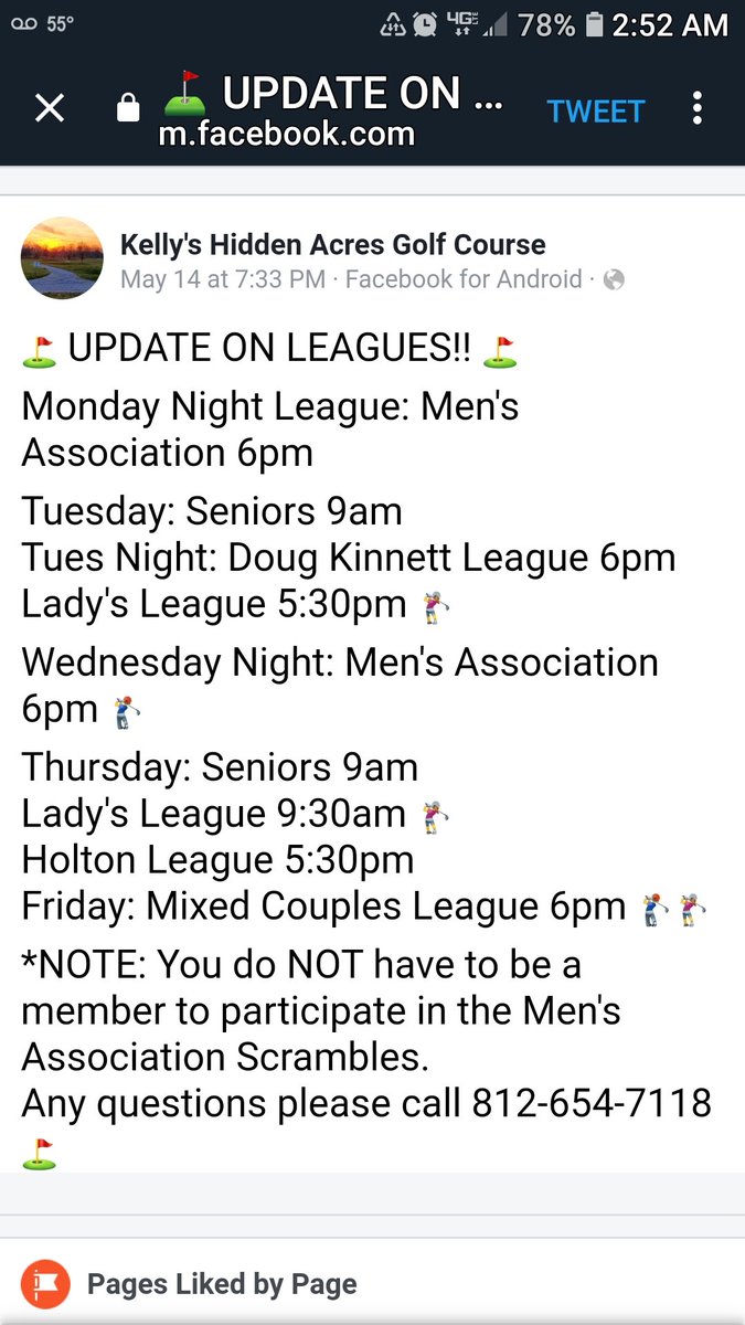 Here is a run down of our leagues.
follow our Facebook page for faster updates.
Kellys hidden acres golf course.