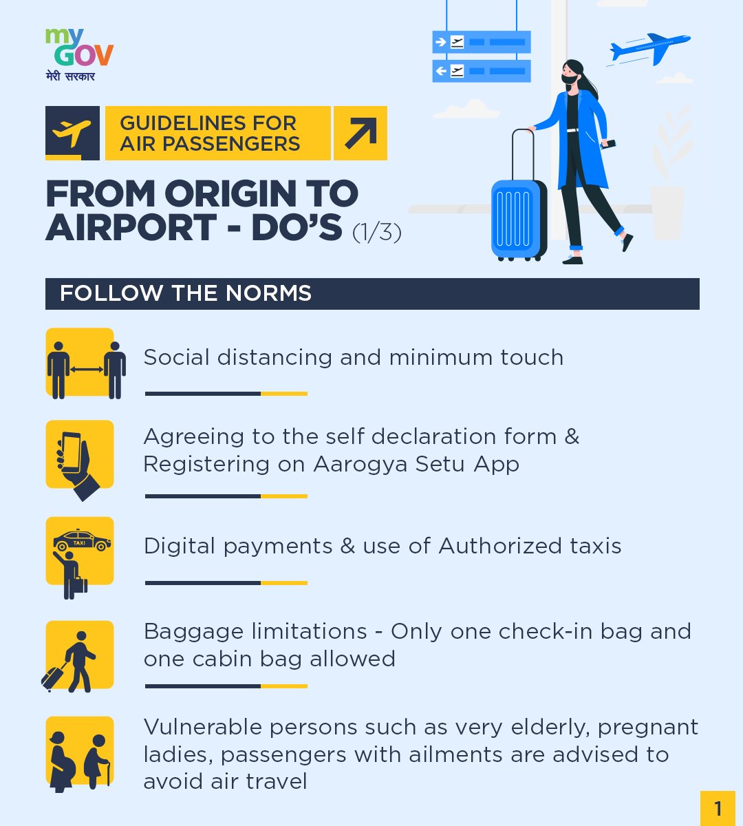 If you are planning to travel by air then here are the guidelines issued by Govt. of India for you. Follow these & stay safe!  #IndiaFightsCorona