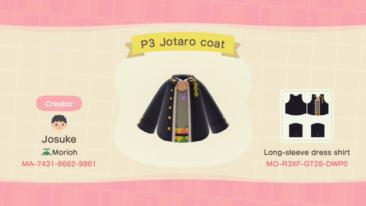MOYASHIcrossing's tweet photo. P3 jotaro (anime colors) #AnimalCrossing #ACNH https://t.co/zTIWRzfq3V