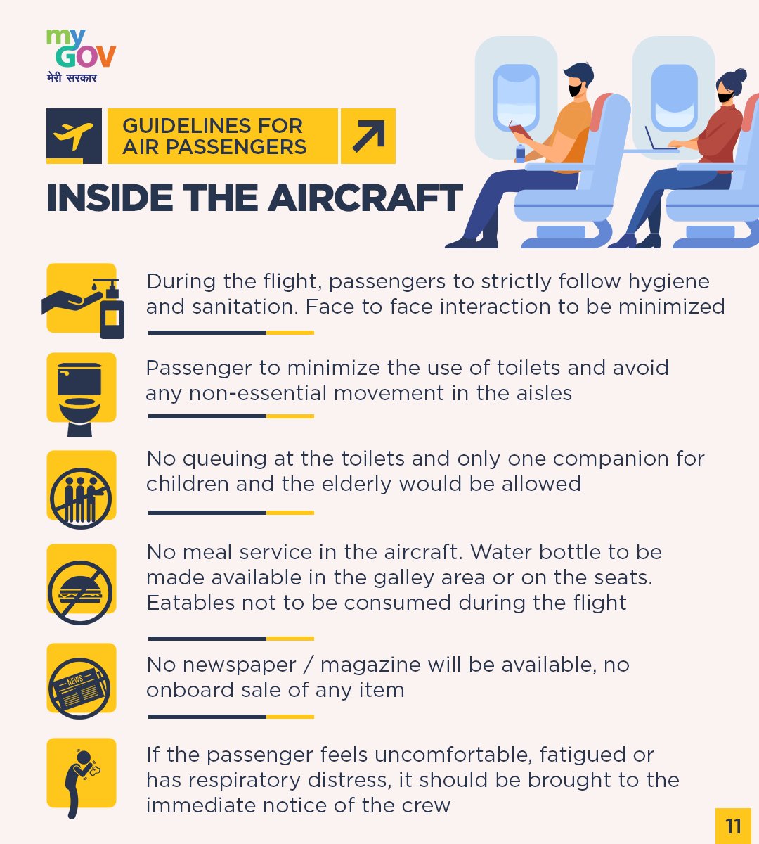 Guidelines to be followed by passengers inside the Aircraft.  #IndiaFightsCorona