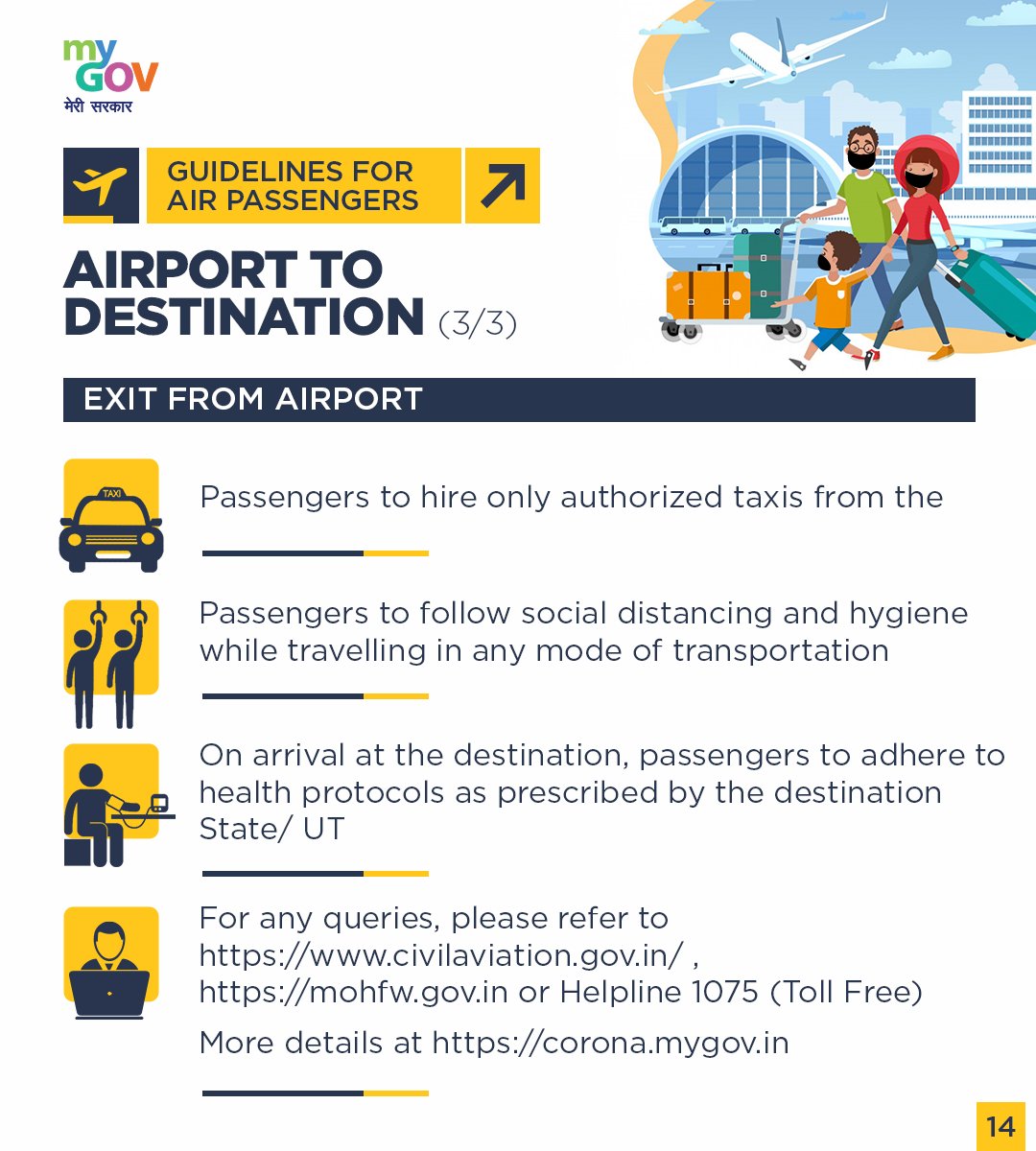 Instructions to be followed by all the passengers on Arrival, Baggage Collection and Exit from the airport.  #IndiaFightsCorona