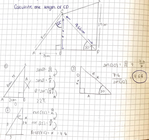 HCS_Maths's tweet photo. Today is Trigonometry Thursday (with a bit of Pythagoras thrown in)...
A lovely example by Helena F in Year 10 on how to do a multi-step problem 👏 https://t.co/Hxa70Y5HWl