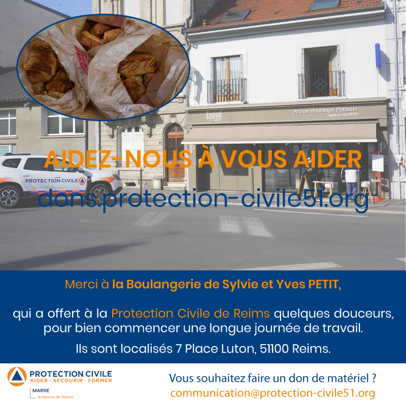 Protec51's tweet photo. [DON] Merci à la Boulangerie Sylvie et Yves PETIT  Reims pour les douceurs de ce matin qui nous à été offert avant de commencer notre journée sur le dispositif de la distribution des masques.
#Don #Boulangerie #croissant #painchocolat #protectioncivile #marne #reims #PETIT https://t.co/FgwpAEoVi1