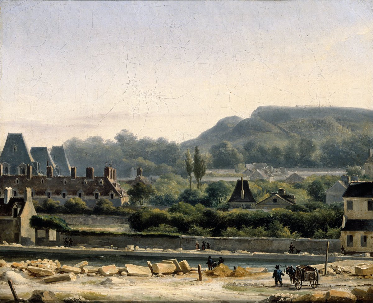 SamuelMartin75's tweet photo. Vue de L'hôpital Saint-Louis et des Buttes-Chaumont. Au premier plan, le canal Saint-Martin. Vers 1830. 
Hippolyte-Benjamin Adam.
Musée Carnavalet. https://t.co/4XBzDXwNKi