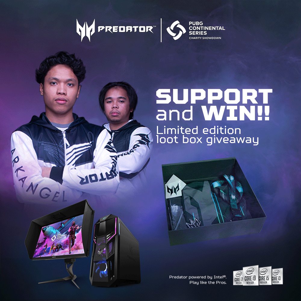predatorph's tweet photo. Get a chance to win a limited edition Predator loot box by retweeting this post and tagging a friend as a sign of support for ArkAngel Predator on day 3 of the PUBG Continental Series: Charity Showdown APAC today starting at 5 PM! https://t.co/hZaPWcQwq6
