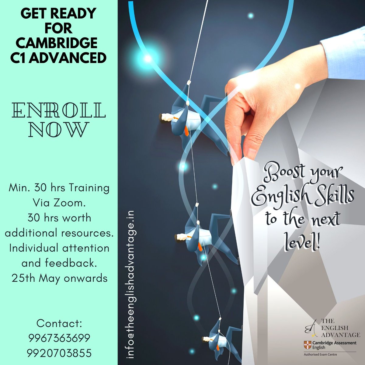 theenglishadv's tweet photo. Enrol in our advanced English Course that starts on 25th May 2020. 
For more details contact info@theenglishadvantage.in

#CambridgeEnglish #C1Advanced #LearningEnglish #CertifyYourEnglish #GlobalEnglish #OnlineLearning #OnlineELT https://t.co/YtOPyiDai6