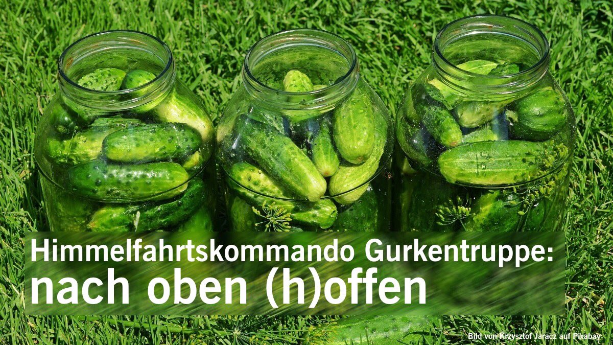 kirchentag_de's tweet photo. Wir wünschen Gottes geliebter #Gurkentruppe einen fröhlichen und gesegneten #Himmelfahrtstag! @PastorSandy ❤️ @evangelisch_de @EKD @OekumenischerKT @katholikentag https://t.co/wvPLTuyxIr