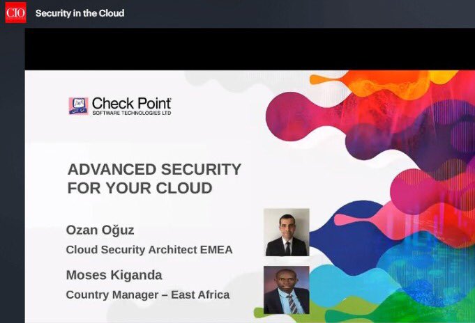 dx5ve's tweet photo. “Secure everywhere; Cloud security needs to be everywhere just like Data center & Apps are.”
@CIOEastAfrica hosts a webinar to define security in the cloud!
@laurachite
#CIOWebinarSeries
#SecurityInTheCloud
@kiganda_mo
@drumaniax
@CheckPointSW https://t.co/uPHdlOgFW8