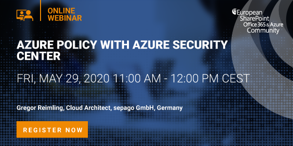 ESPC_Community's tweet photo. Join @GregorReimling for his #Azure Week webinar: #AzurePolicy with #AzureSecurity Center
https://t.co/yOWaTPI4Iq https://t.co/1e3hoDcFRV