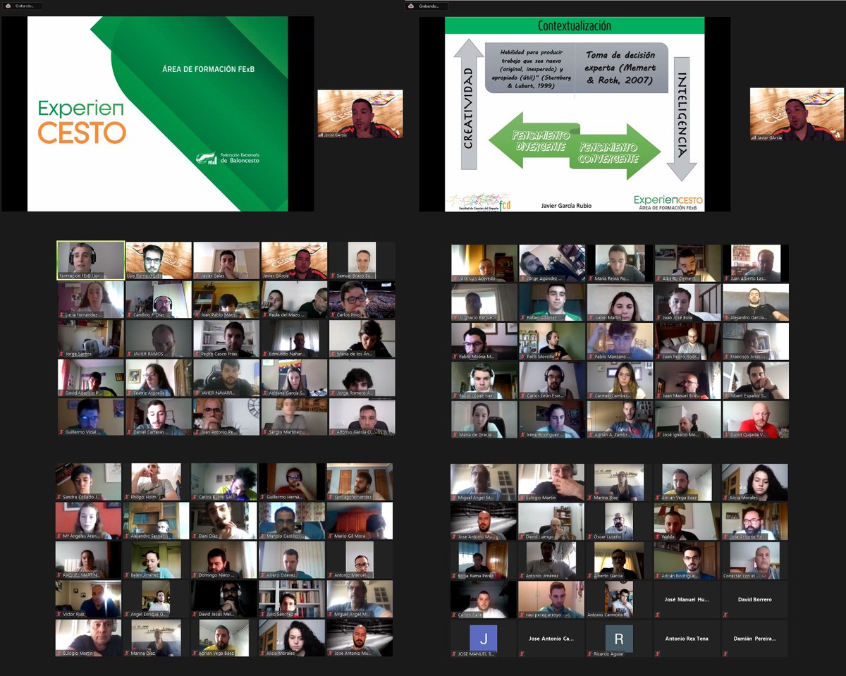 Gran inicio ayer del Experiencesto! @DXTextremadura  Primera charla formativa a cargo de Javier García Rubio, Desarrollo de la Creatividad en Baloncesto. 
Muchas gracias a todos los asistentes. Muy pronto, nueva convocatoria para la siguiente formación 🏀🏀🏀 #YoEntrenoEnCasa