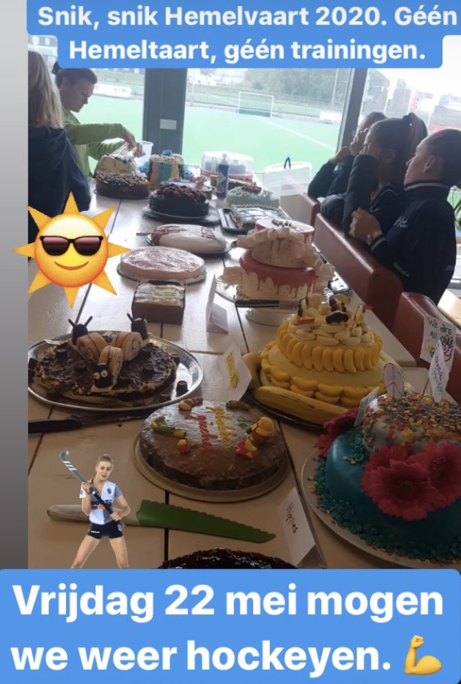 Hemelvaart 2020 is dit jaar een beetje anders dan normaal, maar vooral véél stiller. Geen #Hemeltaart toernooi, jammer. Scheelt wel weer een paar KG’s. Vrijdag 22 mei  zijn we weer gewoon open voor 🏑 trainingen.  🧁 🍰 🎂