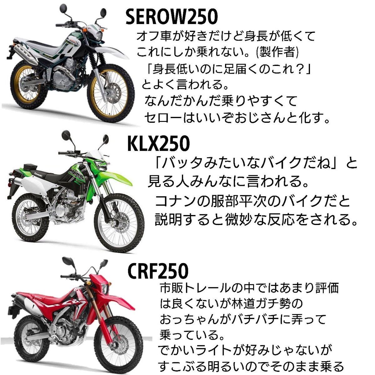 gpx1332's tweet photo. 250ccクラスのバイクに対する私の偏見をまとめてみた。 https://t.co/9XSmox7qSW