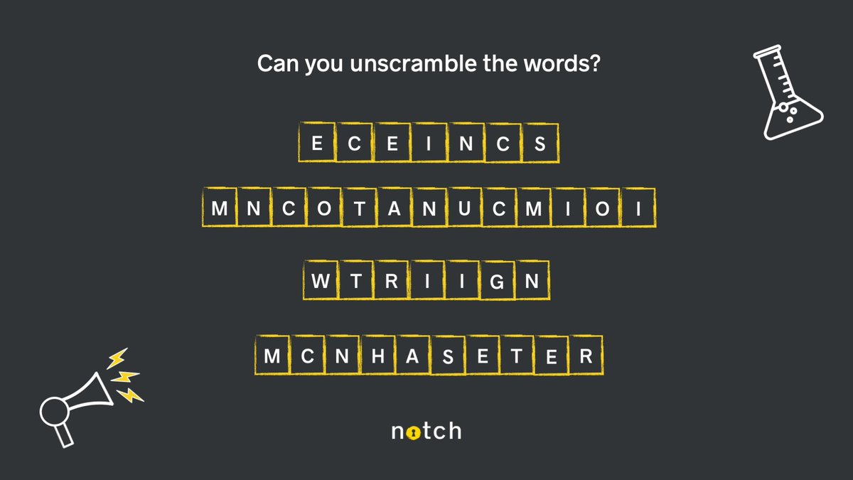 Can you unscramble the words in the image below? ✨ We are currently recruiting for a talented #ScientificWriter to join our team! 🖋️

Learn more about the position and apply here: notchcommunications.co.uk/join-notch/#Jo… #SciComm #ScienceJobs