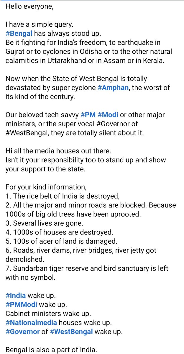 msbdevil09's tweet photo. India as a Nation we all are proud and are proud citizen of this country
#AmphanCyclone #AmphanUpdate #AmphanSuperCyclone #Amphan_Alert 
Let's trend #AllforIndia #AllforAmphan 
Instead of fucking stupid #tiktokban 
#amphan #devastating https://t.co/7pCCdksRpE