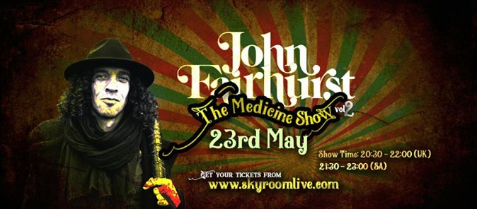 skyroomlive's tweet image. The Medicine Show Part 2 is coming to your screen this Saturday night – do you have your ticket yet? 
Don’t miss @JFairhurstMusic’s blues rocking live stream.
Get your ticket now here&amp;gt; ow.ly/3tLc50zMfmX 
#TheMedicineShow #Skyroomlive #livestream #JohnFairhurst