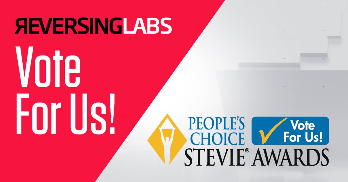ReversingLabs's tweet image. Our #TitaniumPlatform has been nominated for the People’s Choice Stevie Awards for Favorite New Products! Vote for us by May 31st: hubs.ly/H0qKGzY0

w/ @TheStevieAwards