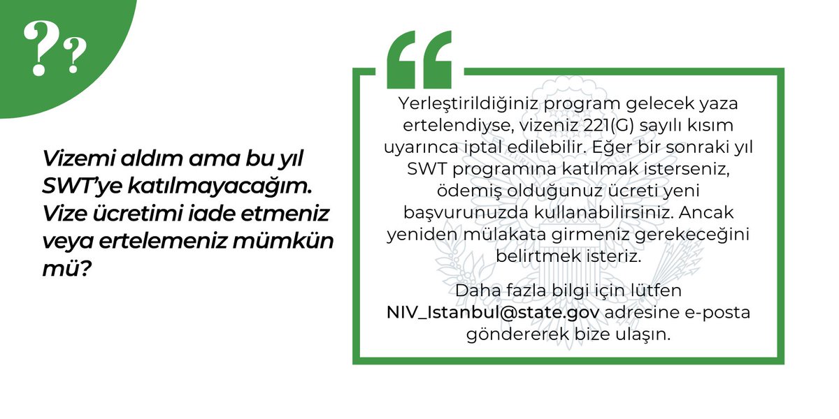 USConsIstanbul's tweet photo. #SWT #WAT #WorkandTravel #SummerWorkTravel öğrencilerinin dikkatine📣: 
Bu yılın yaz dönemi programıyla ilgili sormak istediğiniz sorular ve endişe ettiğiniz konular olduğunu biliyoruz. Bize en çok gelen beş soruya verdiğimiz yanıtların da yer aldığı SSS’ye mutlaka göz atın. https://t.co/rymXBJB1Bc