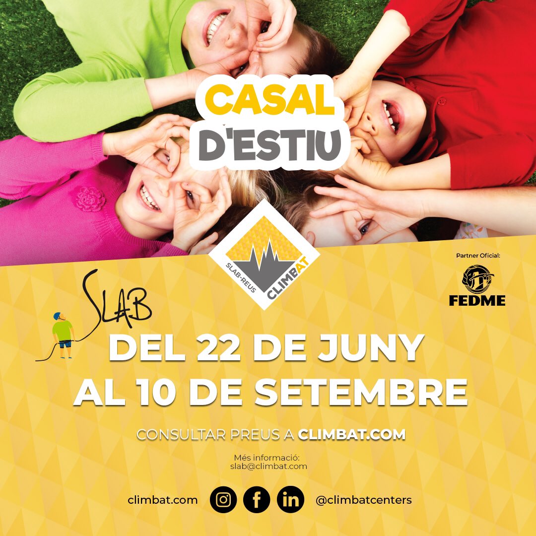slabsalaescalad's tweet photo. Aquests dies a Slab no hem parat i volem oferir-vos el servei de casal per aquest estiu per als vostres fills i filles. 
Els hem preparat i organitzat uns matins d’estiu d’escalada, jocs  i moltes altres activitats junt amb els nostres monitors i monitores especialitzats. (1/2) https://t.co/1E4imxpCJb