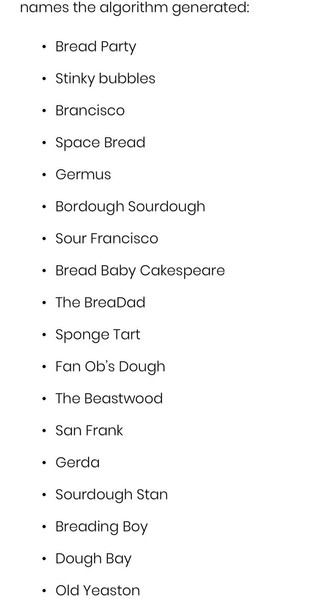 Dr Anne A Madden On Twitter My Partner And I Used Ai To Name Our Sourdough Starter And The Results Were Pretty Hilarious Https T Co Ij7ysehttg Ai Ml Sourdough Asmicrobiology Sfamtweets Thingscyber Dc Bhv Appliedmldays