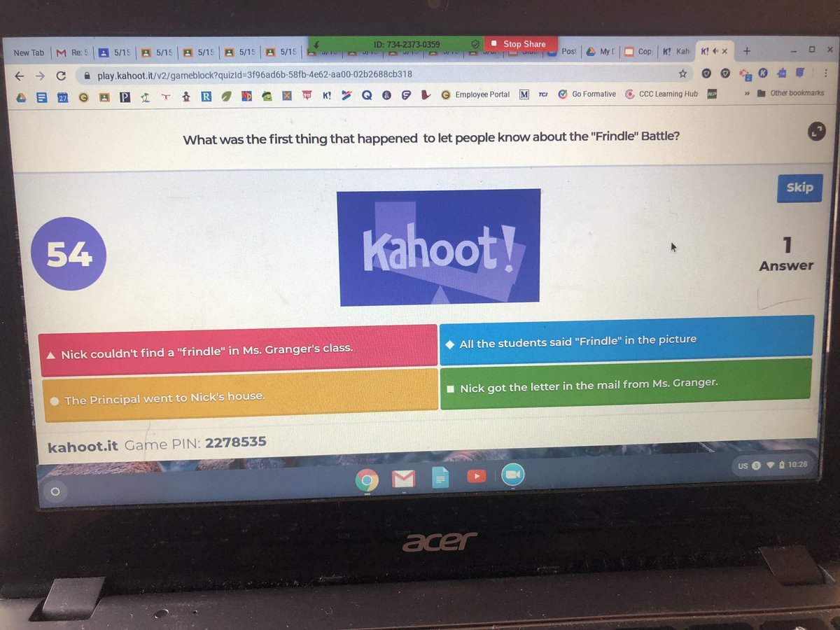 Some “Frindle” Kahoot virtual fun yesterday! #finsupDC @pamela_steets <a href="/definocentral/">Defino Dolphins</a>