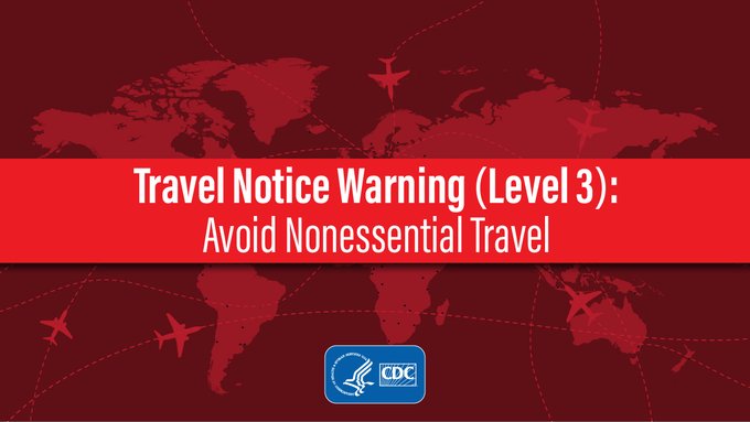 CDC continues to advise travelers to avoid all nonessential international travel. Travel increases your chances of getting and spreading #COVID19. Learn more: bit.ly/2TjogQ6