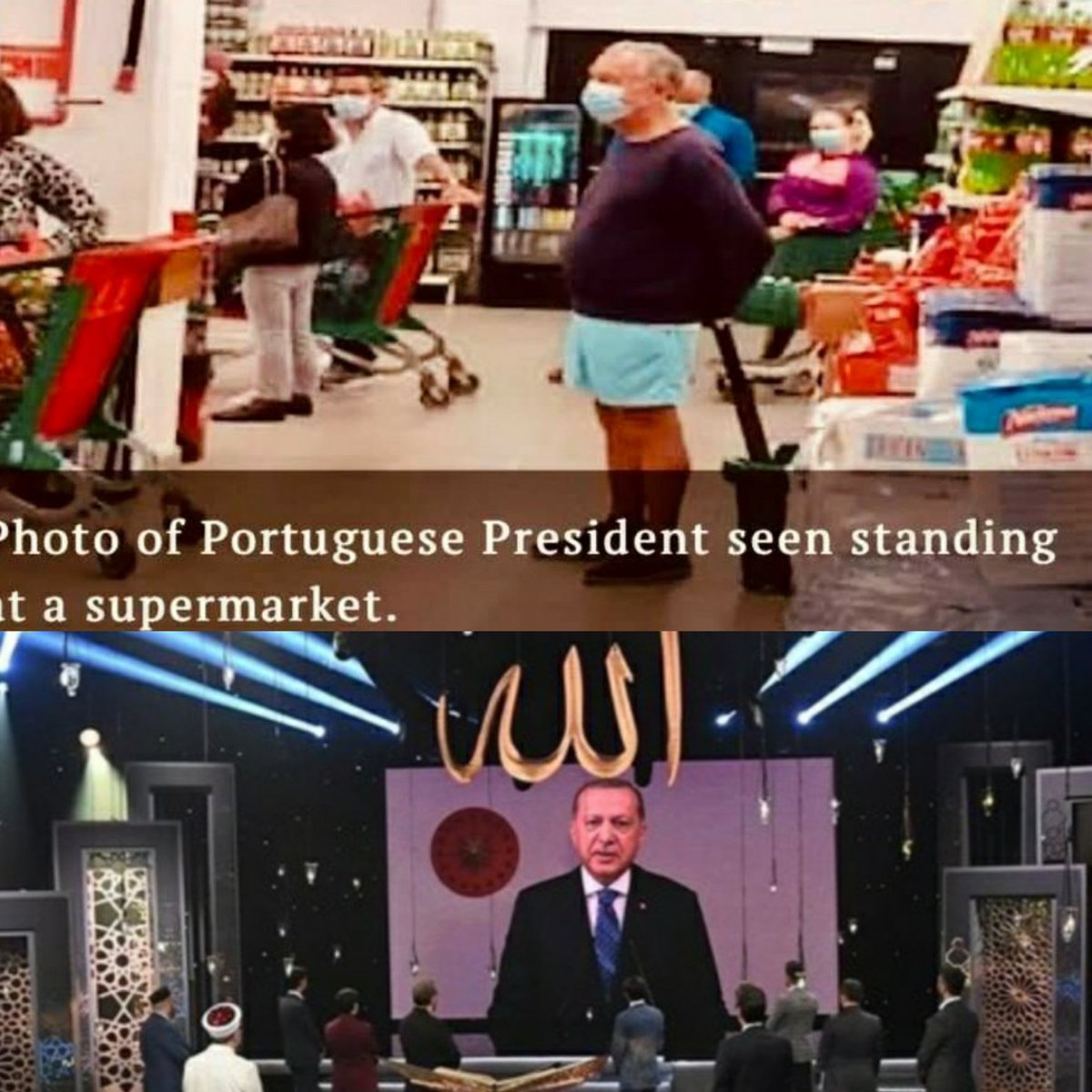 Portekiz Cumhurbaşkanı. Süpermarkette sıra bekliyor.
İtibar sıfır, halkın içinde ve çok avam.
Uyumsuz giyinmiş altı yaz üstü kış.
Büyük ihtimalle aldıklarını da
kendi kredi kartıyla ödeyecek😏İtibardan tasarruf olmaz,
pis fakirler, öğrenin biraz.😂
Bakınız bizimkine👇