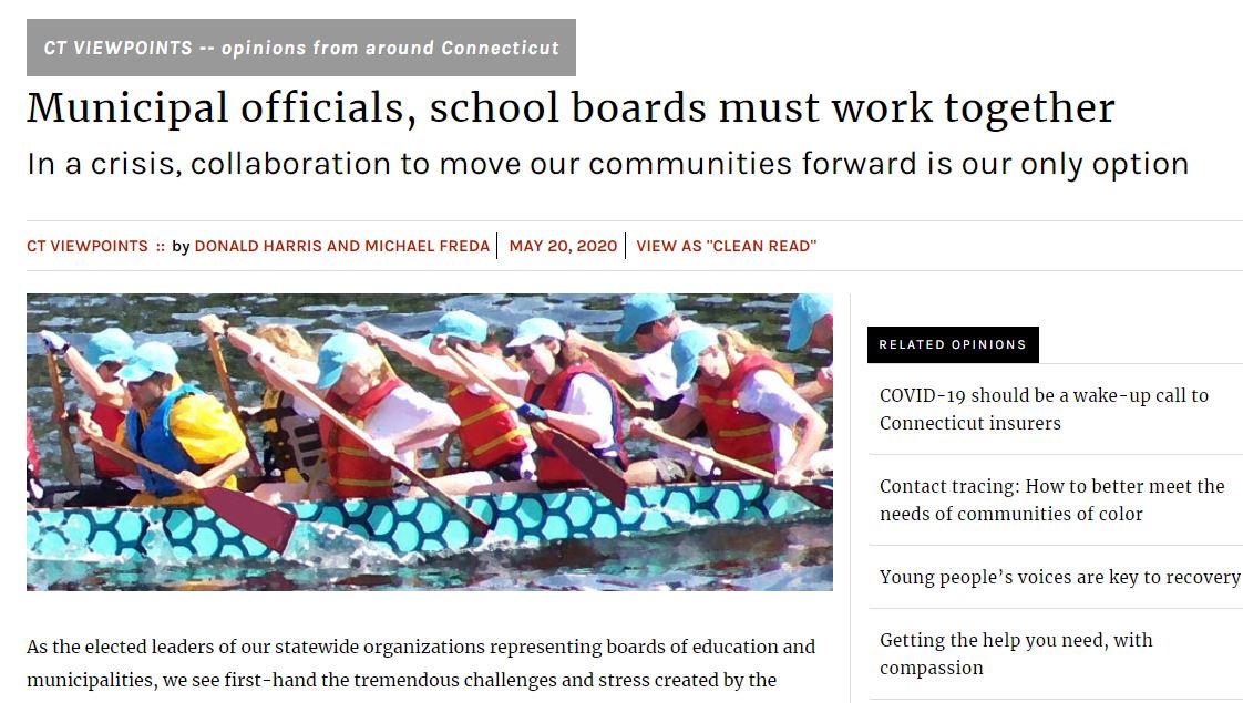 EducateCT's tweet photo. Check out @CTMirror oped w/message of #Unity from @CTAssocBdsofEd pres Donald Harris &amp; @CCM_ForCT head Michael Freda. In crisis, collaboration to move our communities forward is our only option; Municipalities, BOEs must work together: https://t.co/tcxxbksk4W #wereinthistogether https://t.co/56oXDqVnhT