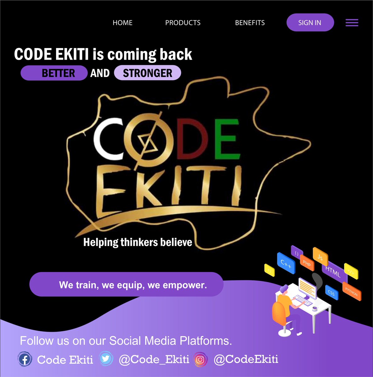 code_ekiti's tweet photo. We train, we equip, we empower. 

#CodeEkiti is coming back #better and #stronger. https://t.co/pC1lsqjZGJ