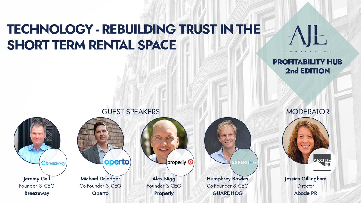 Join us on Tuesday 26th May (17:30 CET) for the #AJLProfitabilityHub free online conference! 

Our very own <a href="/thetophog/">Humphrey Bowles</a> Humphrey Bowles will be exploring how trust can be rebuilt in the short term rental space.

You can register for free here:

pillowtalkmedia.com/short-term-ren…