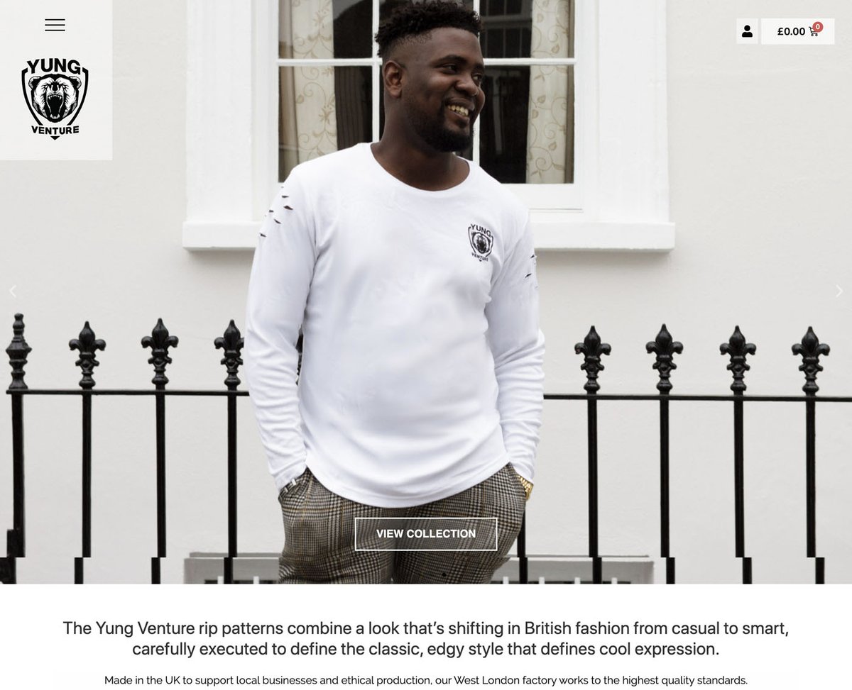 pete_winter's tweet photo. Check out an online store I recently created for the up and coming British fashion brand @yungventureltd. The fashion designer Matthew Agyemang-Duah has a classic, edgy style that defines a cool expression. Please visit https://t.co/fqdkjE9LOe #british #fashion #fashionblogger https://t.co/WA9wtyTR2Y