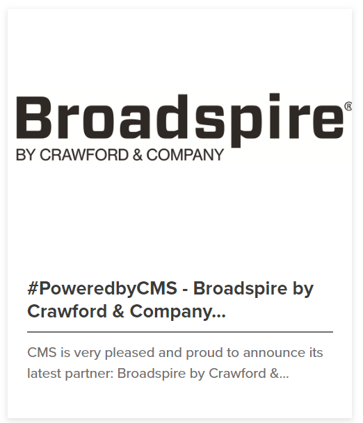 CollisionMgt's tweet photo. Very pleased to announce our latest partner - Broadspire from Crawford &amp; Company. CMS is powering Broadspire Risk Assit, and supporting Broadspire's global customer base
 https://t.co/kjScp0T132 https://t.co/tEJNbGU6mh