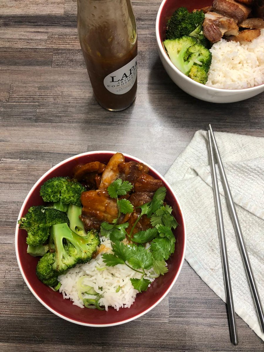 Hooked up some crispy pork drenched in Lapa Sweet and Spicy sauce w/ broccoli and Sticky Jasmine rice 