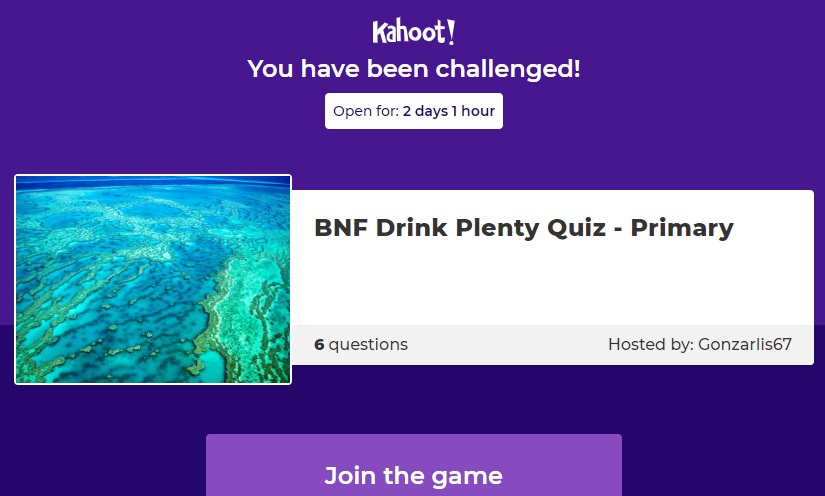 ClareMountSSC's tweet photo. Did you enjoy yesterday's Kahoot Quiz on '5-a-day?'
Today's quiz is all about hydration: Here's the link! https://t.co/hNfMYmM2n7
#LiveWellWeek #MentalHealthAwarenessWeek2020 https://t.co/gYq7hDfn5L