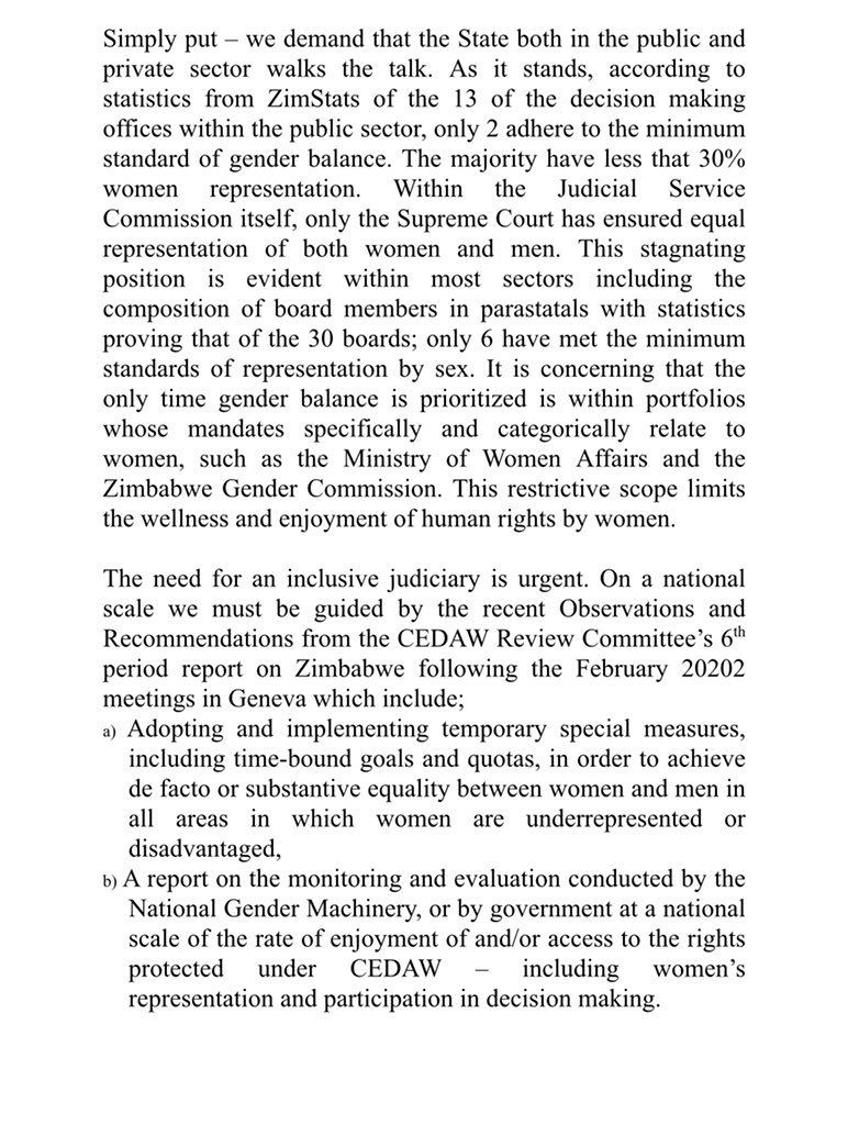 Our official statement to @ServiceJudicial on tomorrow’s ceremony. Gender balance must be prioritized! @lawsocietyofzim