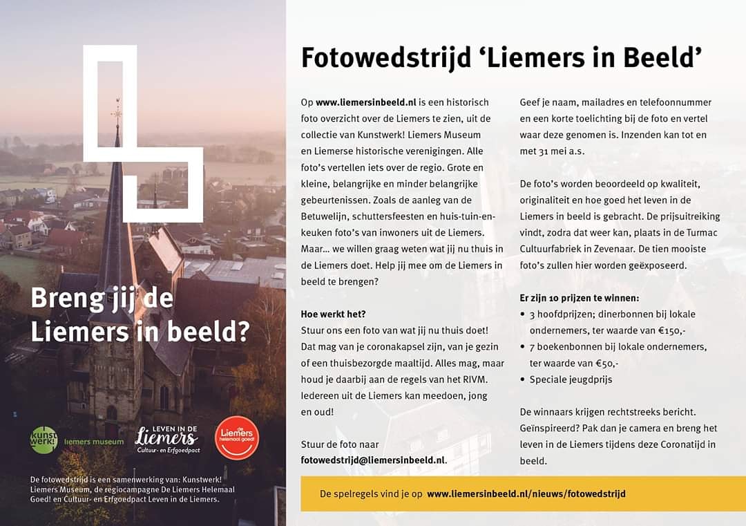 Reminder! Liemers in Beeld organiseert een Liemerse #fotowedstrijd met mooie prijzen, voor jong en oud. Houd daarbij natuurlijk wel 1,5 meter afstand en de regels van de RIVM in de gaten. @Kunstwerk2017 <a href="/LiemersLeven/">LevenindeLiemers</a> <a href="/liemersmuseum/">Kunstwerk! Liemers Museum</a> #cultuur #geschiedenis #Corona
