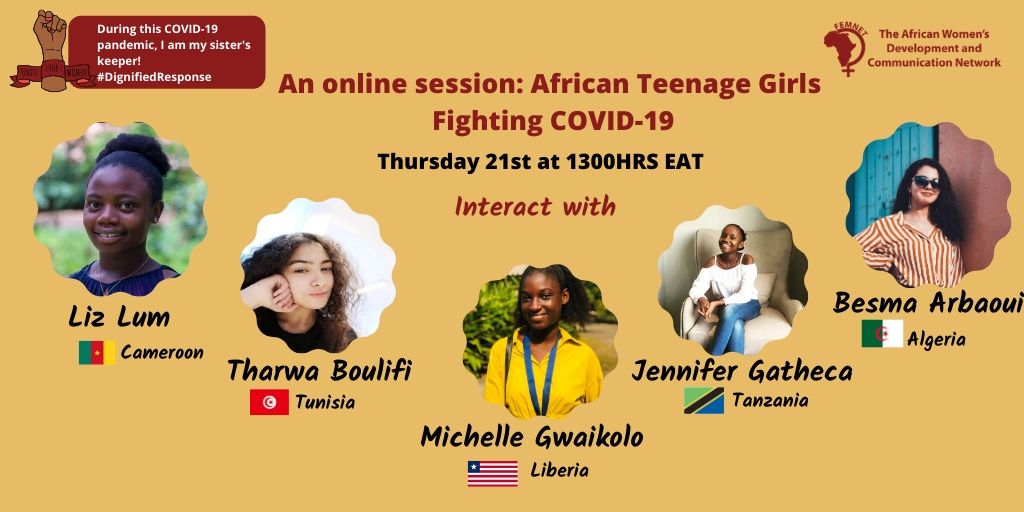 FemnetProg's tweet photo. NOW：An interactive online session with our African Teenage Girls and how they are fighting #COVID19

Follow this thread as we share their messages and how they are pushing for a #DignifiedResponse for the next 1 hour https://t.co/ayUYnF9UoN
