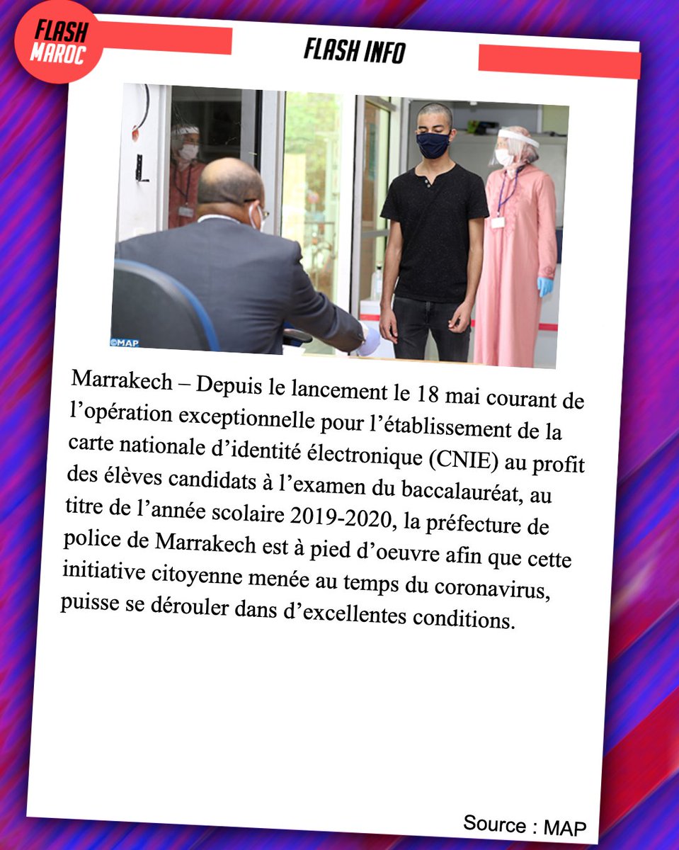 MarocFlash's tweet photo. Flash info  

#morocco #maroc #coronavirus #covid #covid_19 #actu #news #actumorocco #actumaroc #Flashmaroc #flashinfo #coronavirusmaroc #newsmaroc #ramadan  #pandemie #marocains #confinement #CNIE https://t.co/VB5HI96qVL