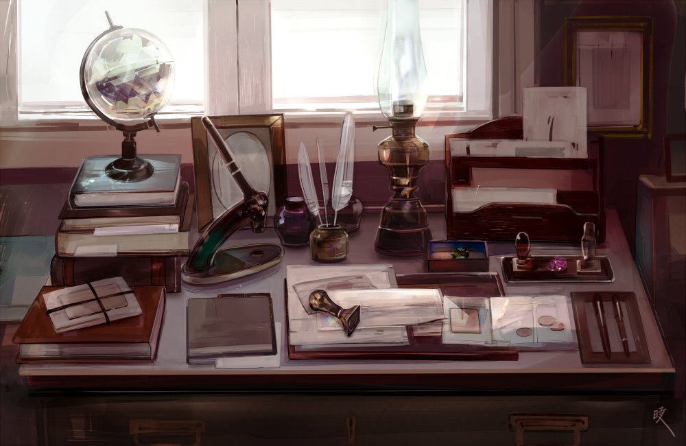 「古い文具の質感や使い込まれた家具の色合いに惹かれ、何年も「書斎」という空間を描き」|斎賀時人のイラスト