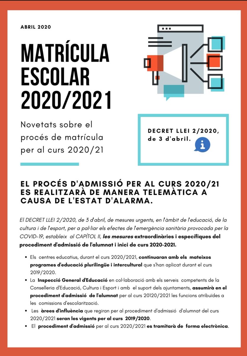 ceiptarrazona's tweet photo. Matrícula escolar 20/21 Tramitació TELEMÁTICA @ceiptarrazona @GVAeducacio @AytoSagunto https://t.co/FhEJPZcR1A