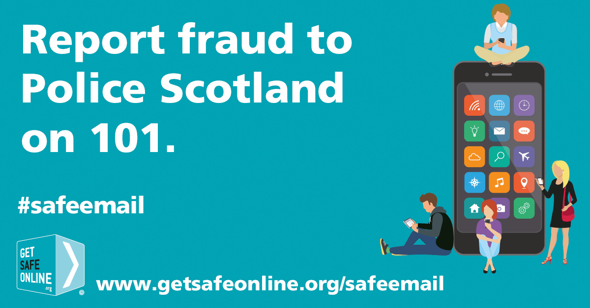 CyberResScot's tweet photo. If you think you’ve been a victim of fraud, report it to Police Scotland on 101 #safeemail https://t.co/UZMIYlxRSh @policescotland https://t.co/4BWX3DzYUs