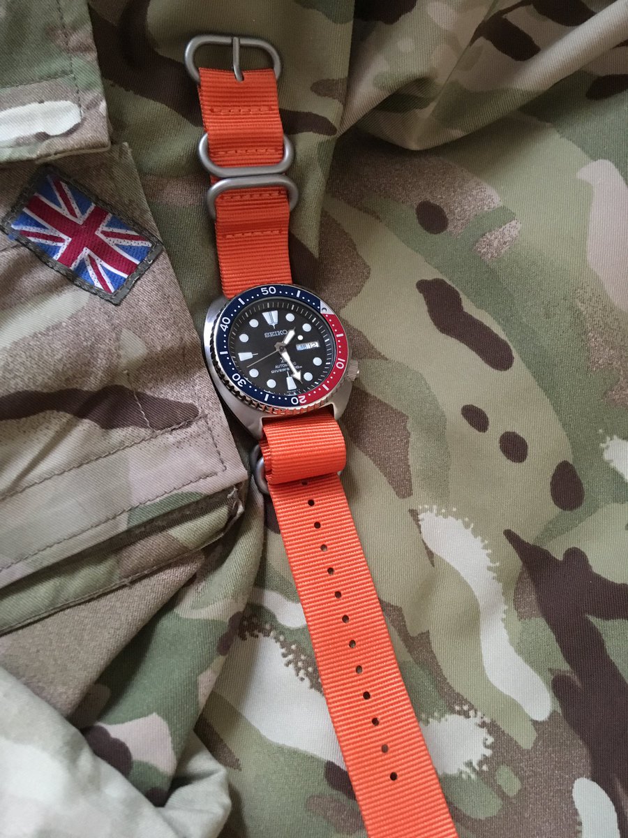 WIS “come round & rob my house tweet”. #SeikoTurtle on grey nato or orange zulu? I expect RSM will think contrast of bright orange on MTP looks the most bestest?