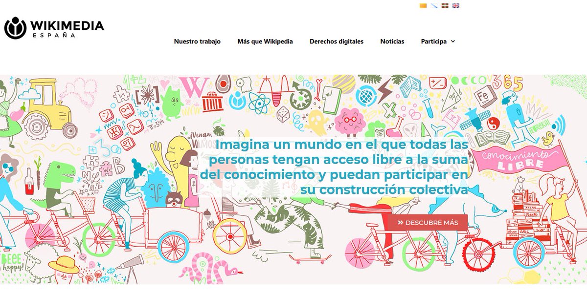 Hoy estamos de estreno: hemos rediseñado nuestro sitio web. 
✨🖥 Entra en wikimedia.es para conocer mejor a nuestra comunidad, lo que hacemos, qué es el conocimiento libre y cómo participar.