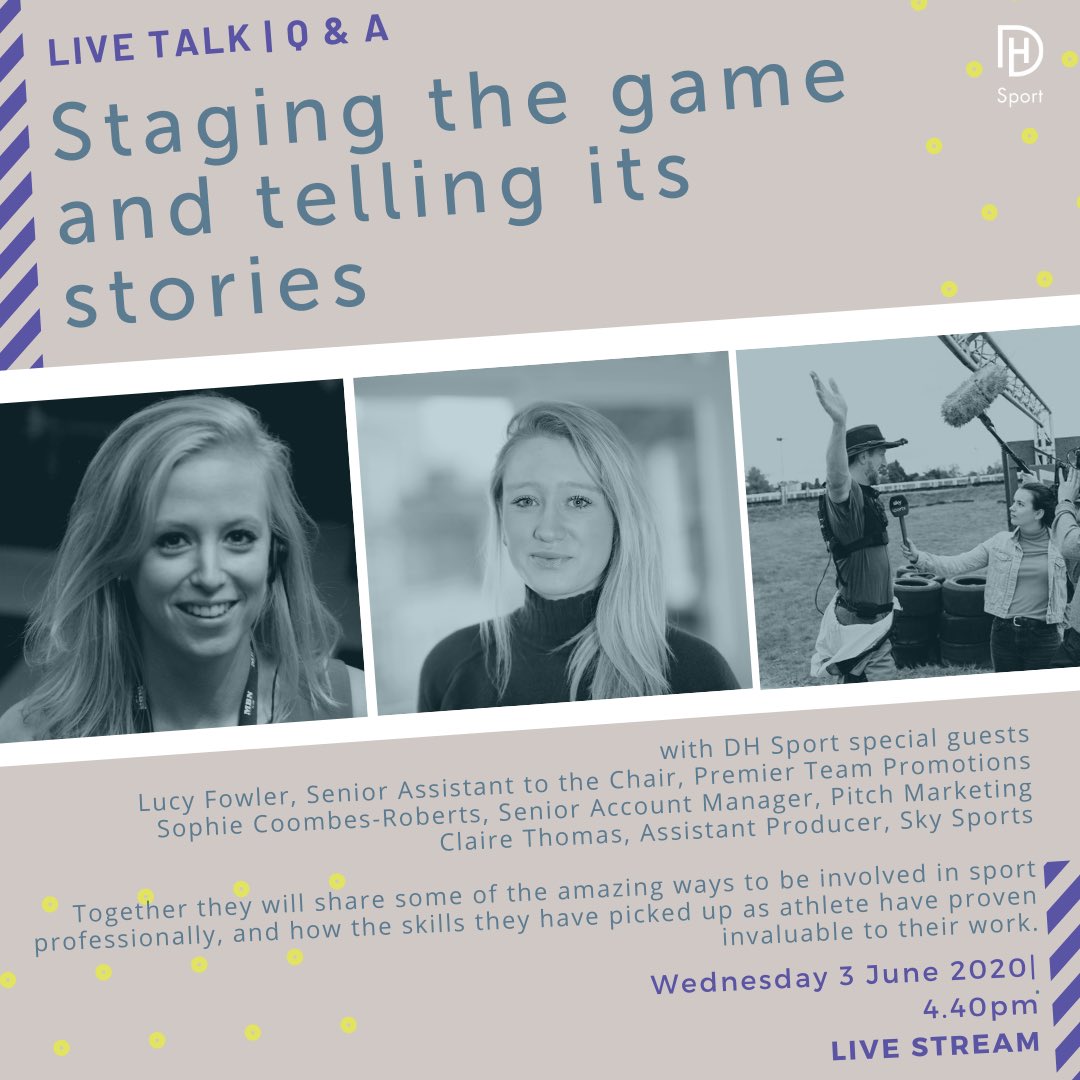 DH Sport are delighted to be welcoming Lucy Fowler <a href="/MBNEvents/">MBN Events</a> Sophy-Coombes <a href="/pitchlondon/">Pitch Marketing Group</a> and Claire Thomas <a href="/SkySports/">Sky Sports</a> as our next Sport Lecture Series speakers.
📆 Wed 3 Jun
⏰4.40pm
📝To register use this link:forms.office.com/Pages/Response…
#Events #Marketing #Production <a href="/DowneHouse/">Downe House School</a>