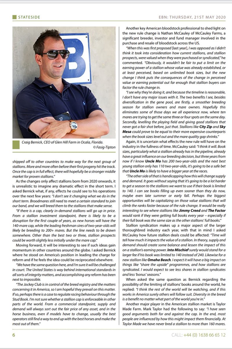 MeahLloyd's tweet photo. Today @bloodstocknews column from our very own @jlbloodstock debating the new rule change by the US Jockey club on restricting future stallion books. Great input from industry leaders @craigb1818 @natemccauley @TaylorMadeMark #changingtimes #rule14C #journalist https://t.co/Nn7V0dCNNV