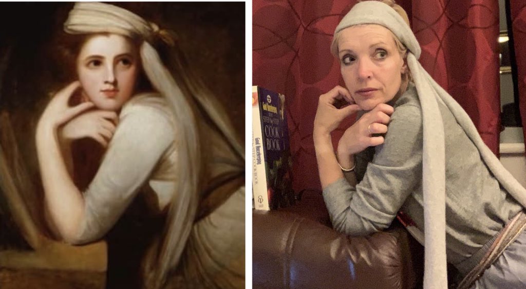 Day 44 of the #betweenartandquarantine #tussenkunstenquarantine challenge and back to Liz’s next choice as it is she we have to thank for this whole thing!

I love this painting 😍 It’s Emma Hamilton by George Romney.

This was an absolute sod to get right! 3 separate sittings!