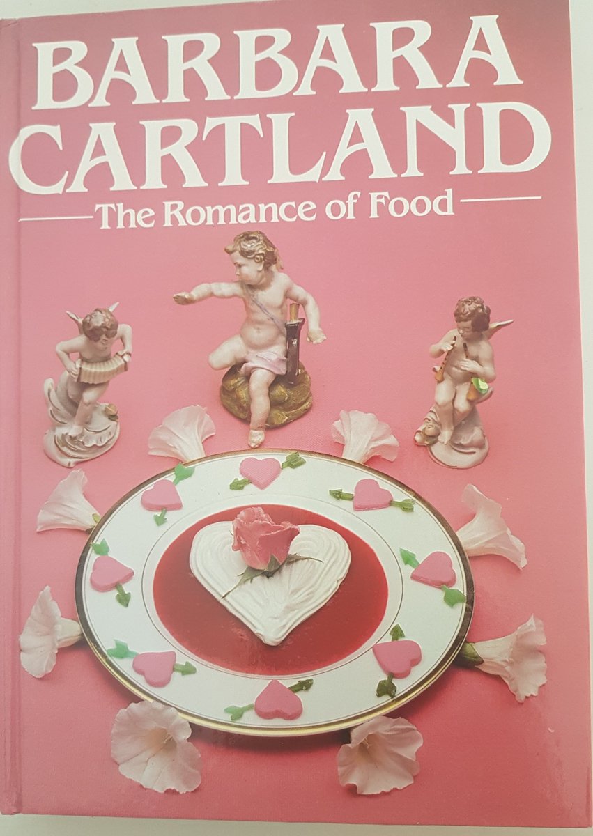 It's the 20th anniversary of Barbara Cartland's death, which is all the excuse I need to show you some pages from the greatest cookbook of all time. A thread.The photography is magnificent, but the little quotes under them are priceless too. Enjoy. @70s_party  #foodphotography